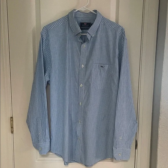 Vineyard Vines Light Blue Gingham Shirt - Picture 1 of 10